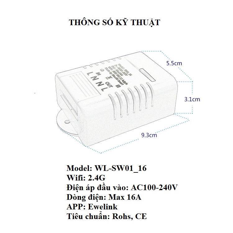 Công tắc thông minh ĐKTX wifi 16A ( Tặng kèm miếng thép đa năng 11in1 )