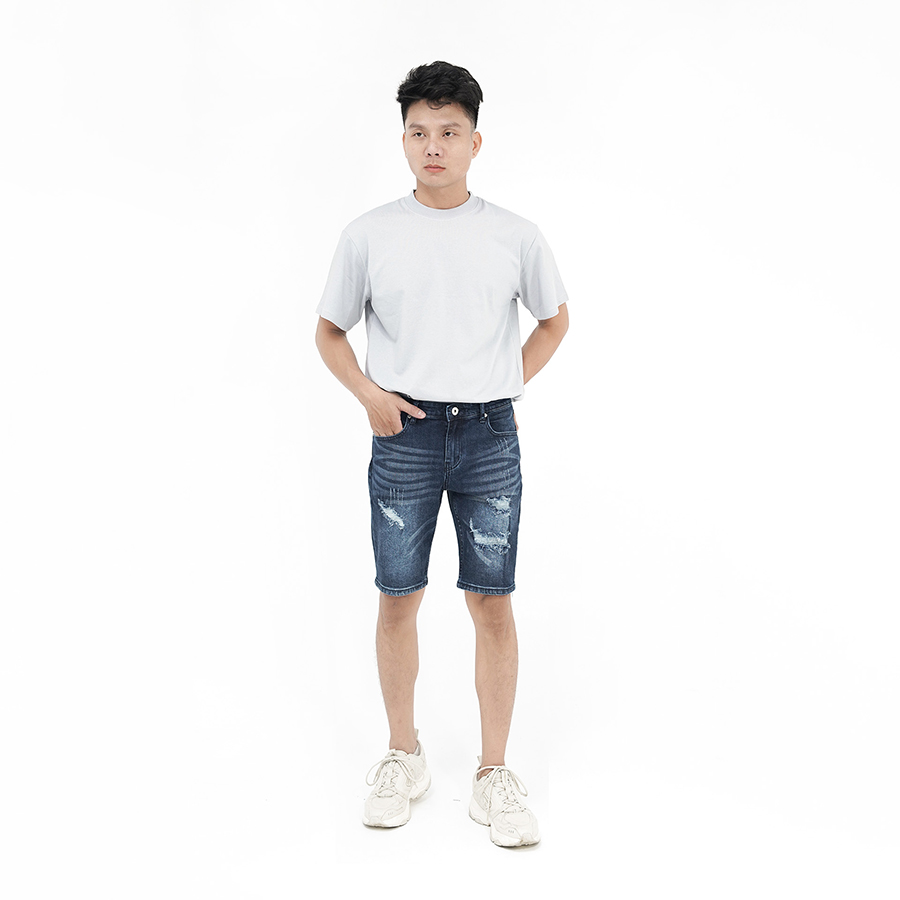 Quần Short Jeans Nam Rách Cao Cấp HUNTER X-RAYS Form Slimfit Thun Màu Xanh S62
