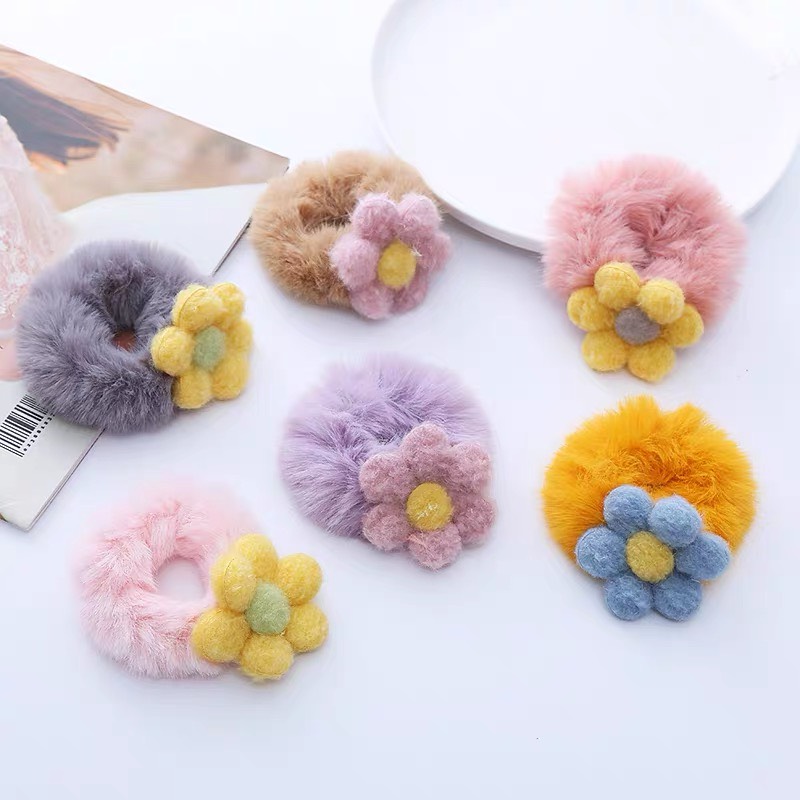 Dây Cột Tóc Lông Mịn Đính Hoa Cho Bé