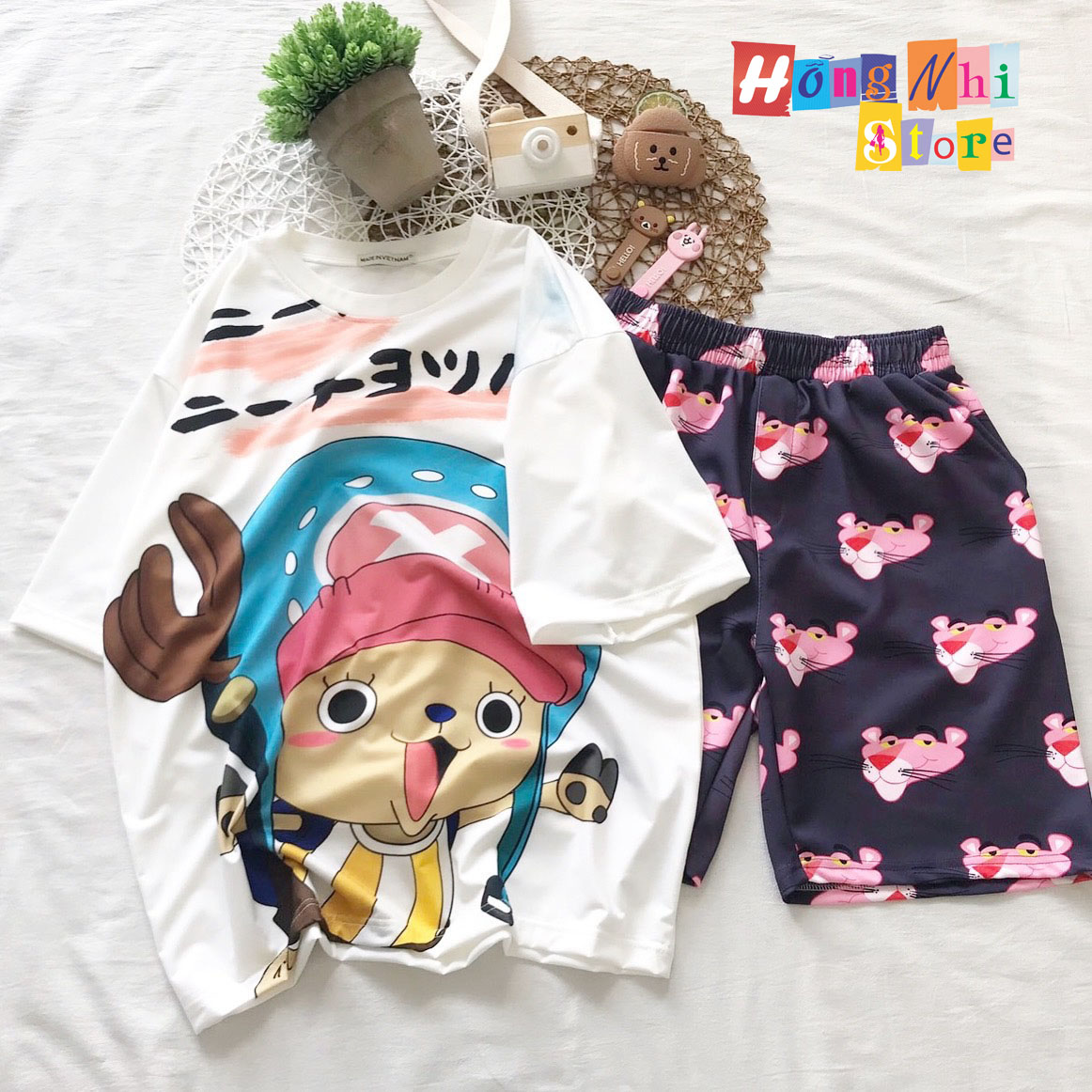 Quần Short Cartoon Unisex Hình Báo Hồng - Quần Đùi Hoạt Hình Siêu Cute - MM