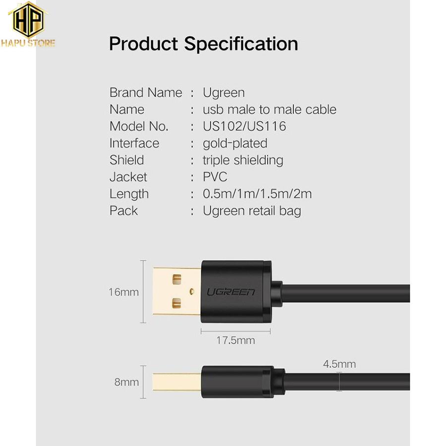 Dây USB 2 đầu đực Ugreen 10310 dài 1.5m - Cáp USB 2.0 chính hãng - Hàng Chính Hãng