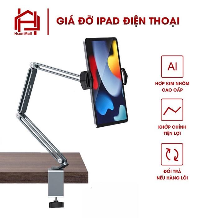 Kẹp ipad điện thoại cạnh bàn, giá đỡ máy tính bảng cao cấp hợp kim nhôm siêu bền