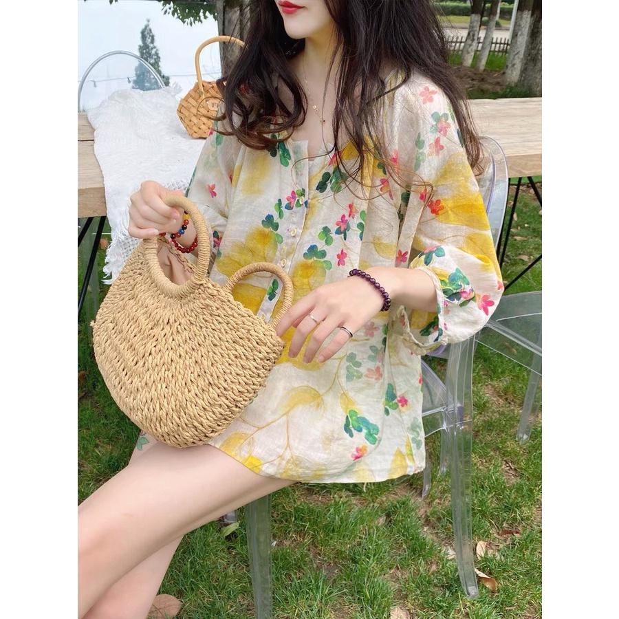 ÁO SƠ MI HOA CỔ TRỤ TAY LỞ