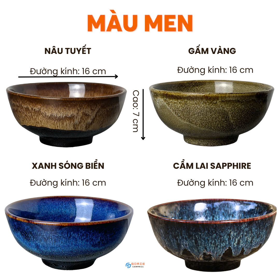 Bát tô phở, tô canh cao cấp D18H7 GOMIE CERAMIC BÁT TRÀNG, men hỏa biến cao cấp