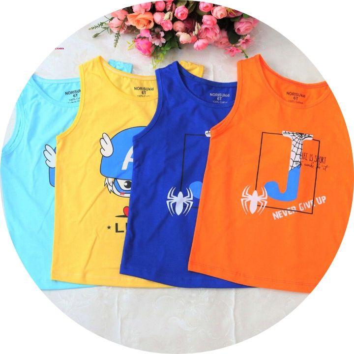 Áo sát nách bé trai Size 10-22kg vải cotton 100% thấm hút mồ hôi cực tốt