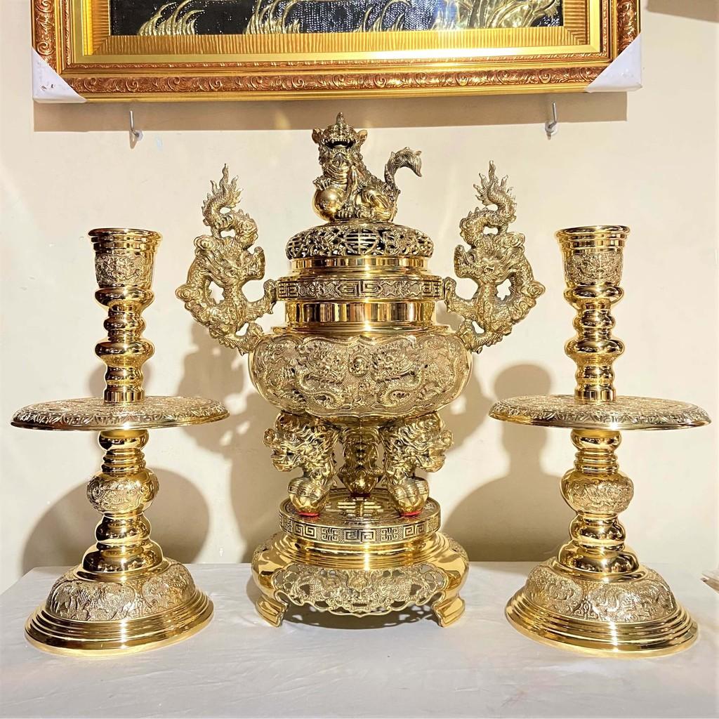 Bộ Tam Sự Đỉnh Tròn Bằng Đồng Cao 53cm