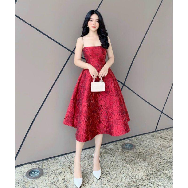 Đầm váy nữ dự tiệc gấm hai dây sang chảnh Vavi Dress