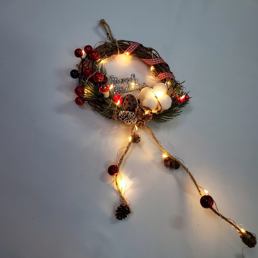 Vòng Hoa Noel VN03 15cm Vòng Nguyệt Quế Giáng Sinh Có Đèn