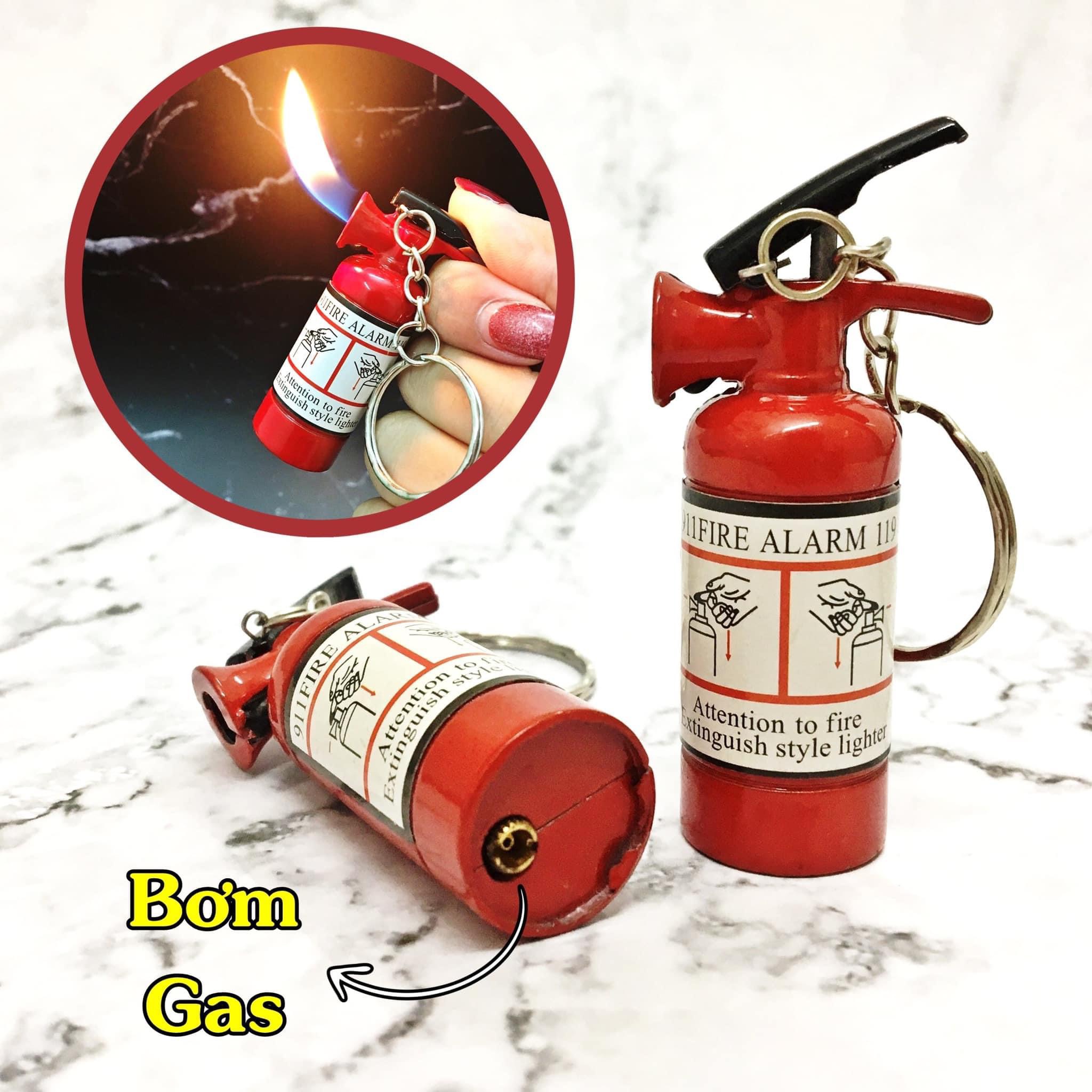 Hột quẹt bật lửa móc khóa hình bình chữa cháy mini kim loại - xài gas