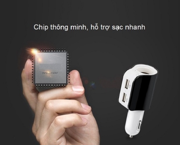 Tẩu sạc nhanh đa năng trên ô tô tích hợp 2 cổng USB tự chỉnh dòng điện AA68