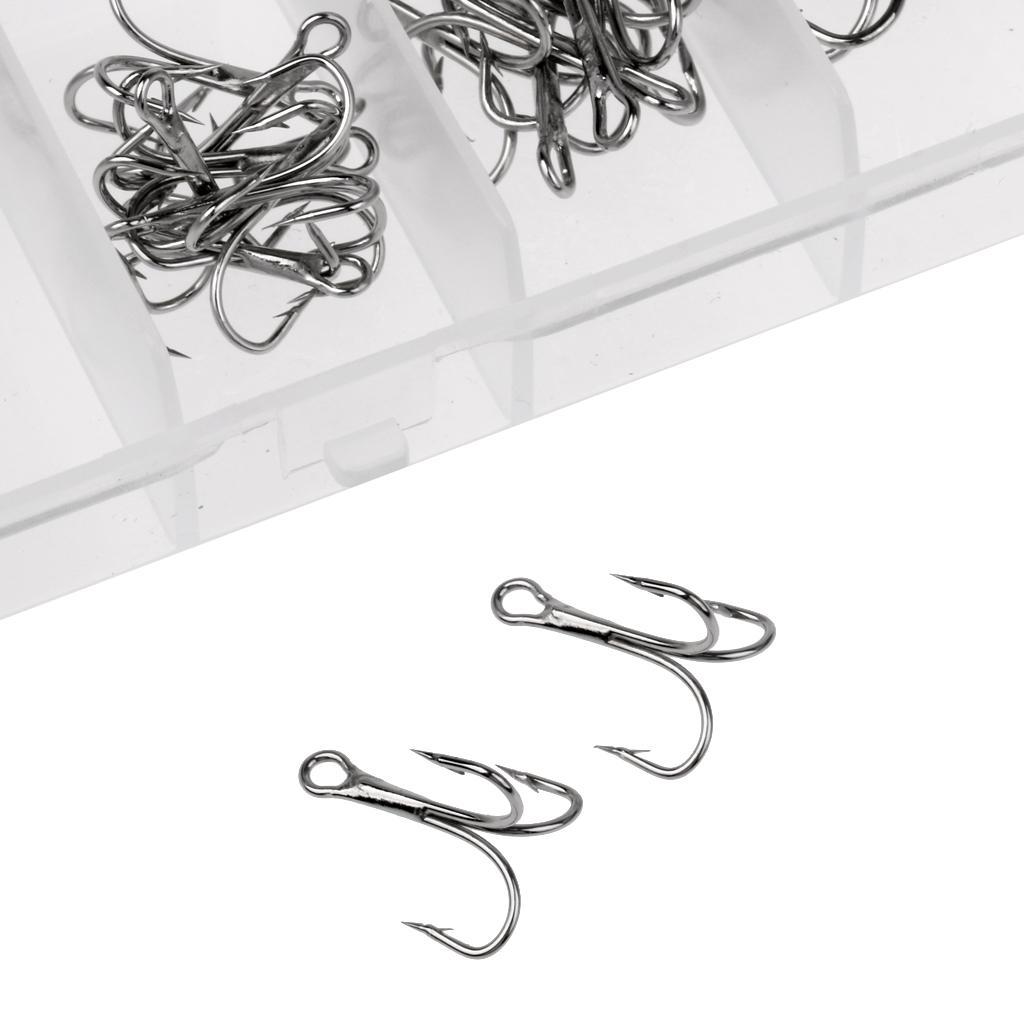50 Pieces High Carbon Steel Assorted Size Barbed Treble Hooks Fishing Equipment+50 Pieces Steel Screw Peg Carp Fishing Tackle Boilie Ring Bait Terminal Tackle