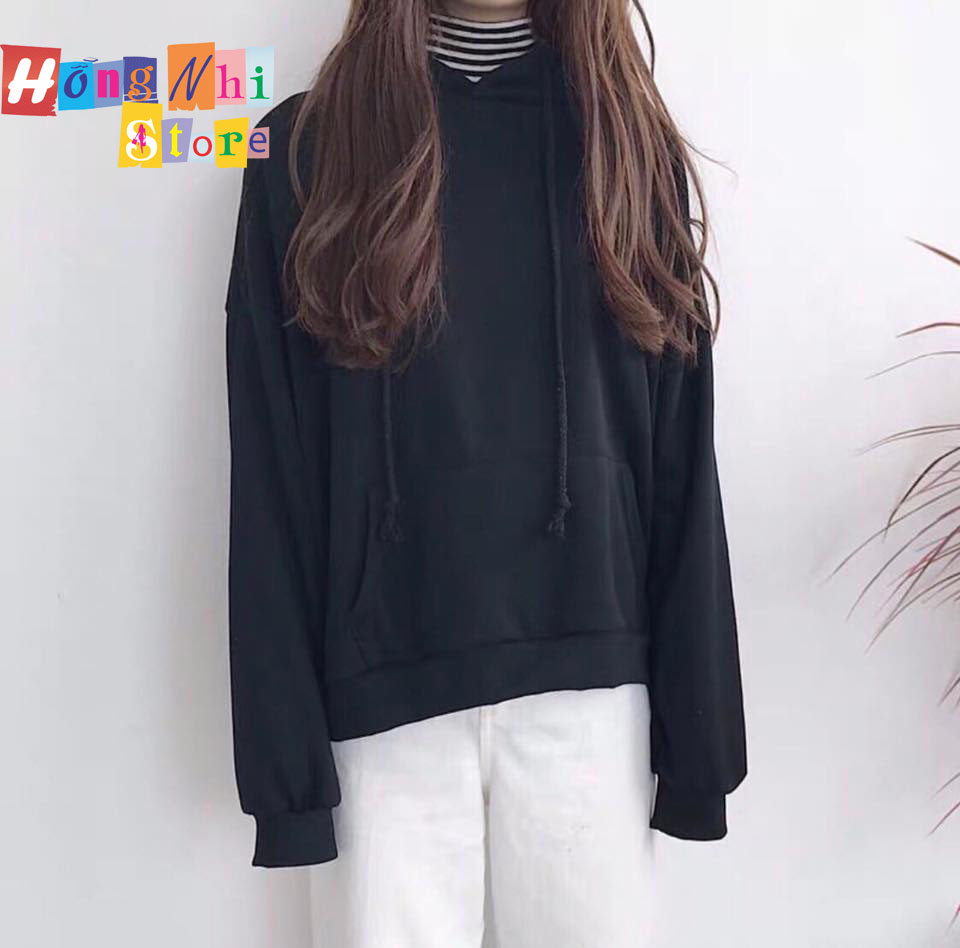 Áo Hoodie Trơn Màu Đen Cao Cấp Dáng Rộng Unisex Nam Nữ Mặc Được - MM