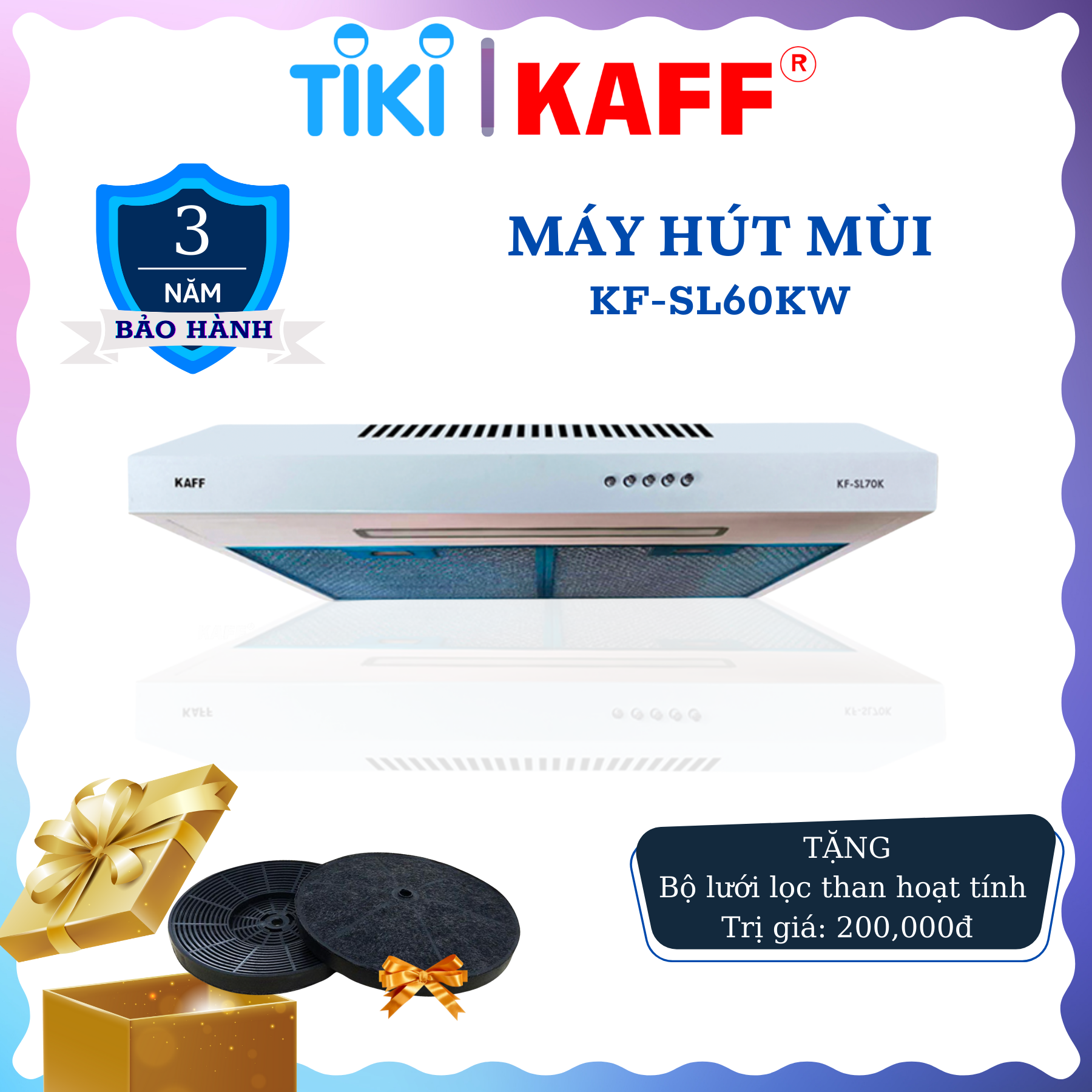 Máy hút mùi cổ điển màu trắng 600mm KAFF KF_SL60KW Tặng bộ lọc than thay thế _ Hàng Chính Hãng