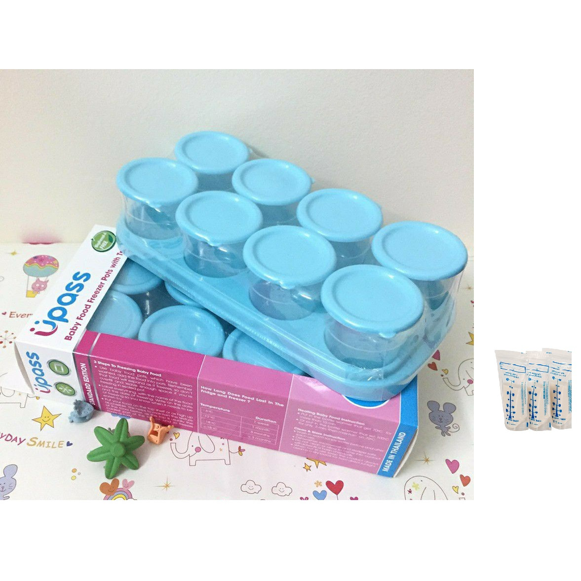 Bộ 8 Khay Trữ Đông Đồ Ăn Dặm Cho Bé UPASS UP0070N - Chất Liệu Nhựa Cao Cấp Không BPA An Toàn Cho Bé- Tặng Kèm 1 Túi Trữ Sữa UNIMOM