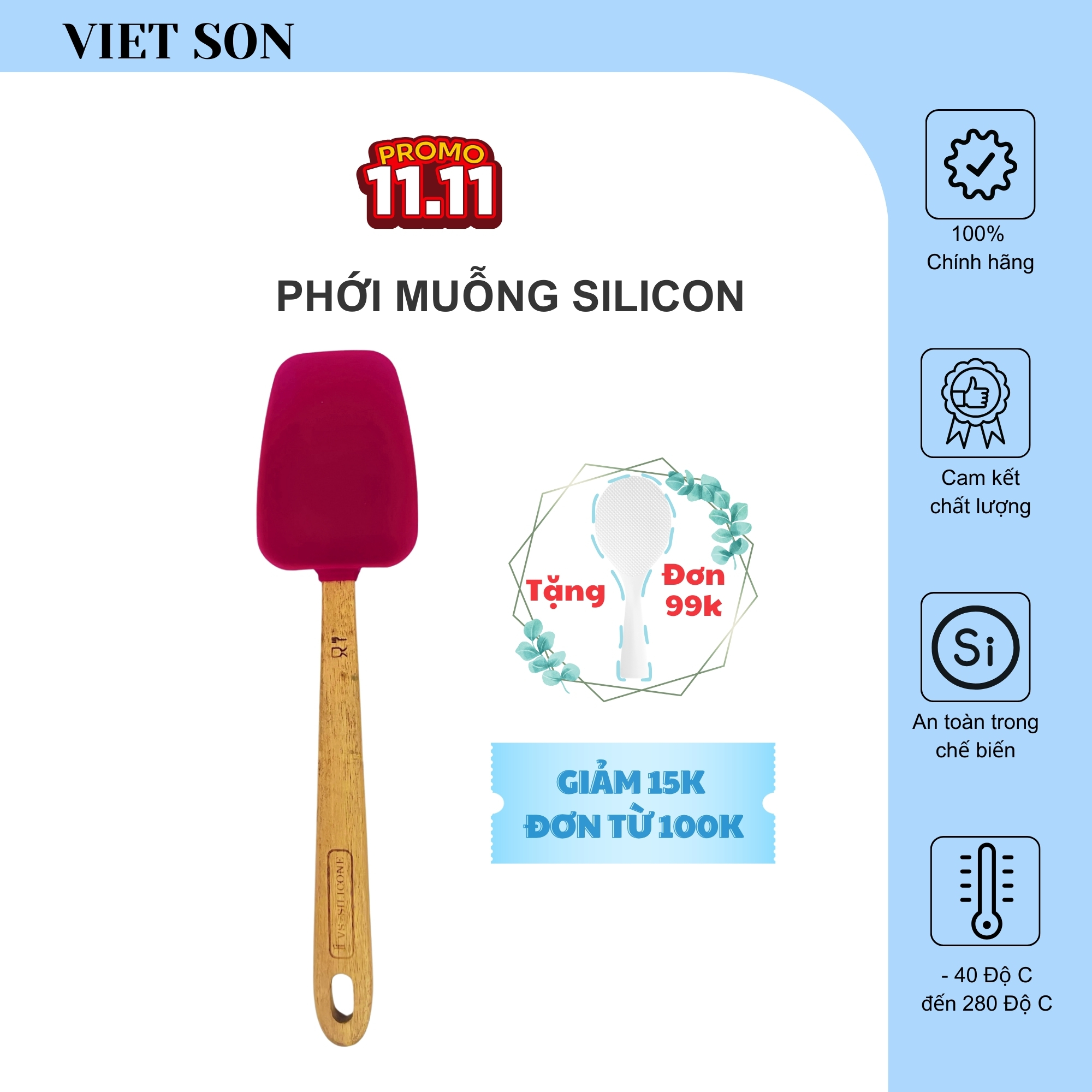 Phới Muỗng Silicon VIETSON Làm Bánh, Dụng Cụ Bếp Đa Năng