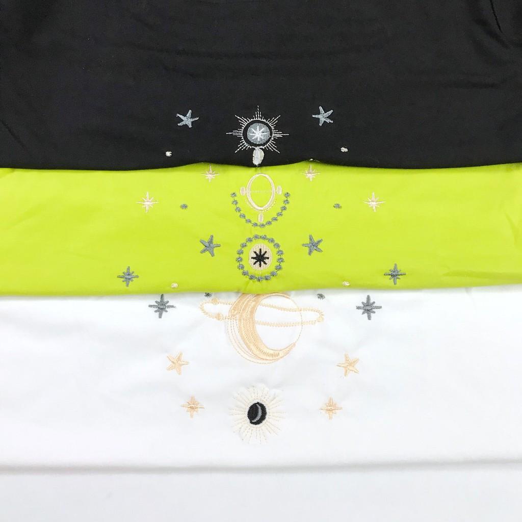 - ÁO THUN NGẮN TAY UNISEX THÊU VŨ TRỤ 3 MÀU TRẮNG - ĐEN - XANH NEON