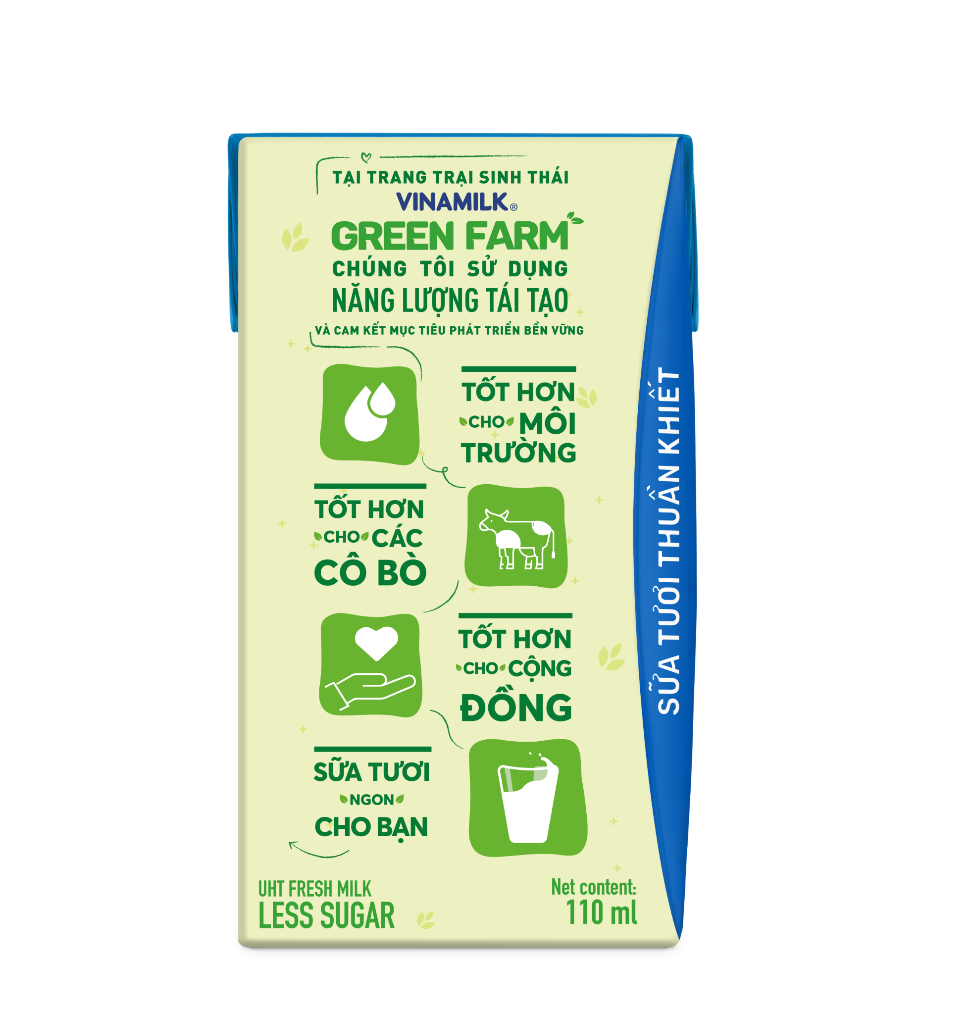 Thùng 48 hộp Sữa Tươi Tiệt Trùng Vinamilk Green Farm rất ít đường 110ml