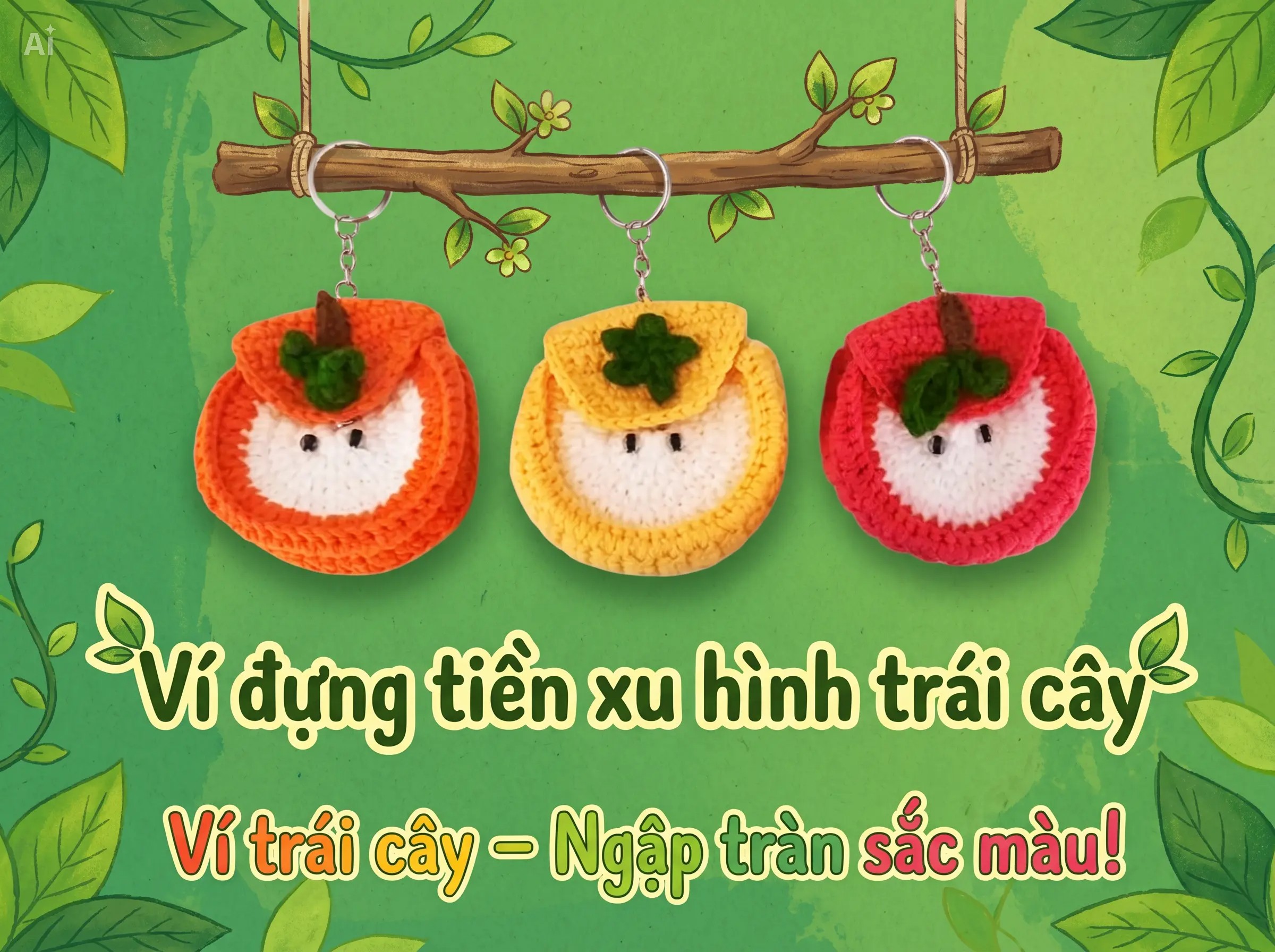 Móc khóa túi đựng tiền xu hình trái cây