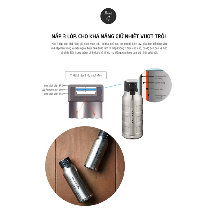 Bình Giữ Nhiệt Bằng Thép Không Gỉ Lock&Lock Bumper Bottle LHC4141SLV  - Bạc