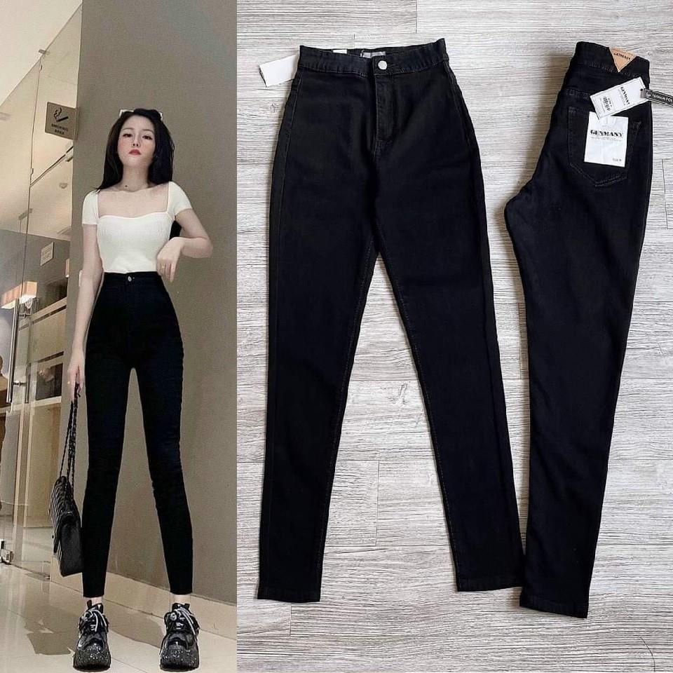 QUẦN JEANS SKINNY ĐEN CO GIÃN - 2 MÀU XÁM, ĐEN - CẠP CAO ÔM BODY HOT GIRL - QUẦN BÒ DÀI TRƠN BASIC 6