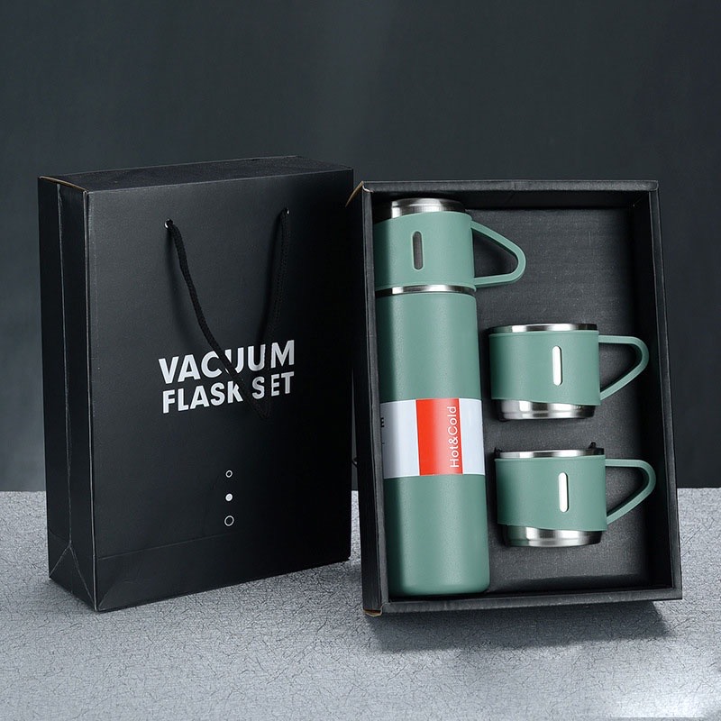 Set bình giữ nhiệt cao cấp kèm tặng 02 cốc cùng màu có quai