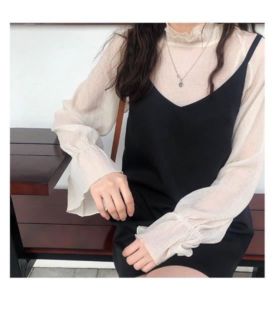 Set váy yếm + sơmi Hàn Quốc thanh lịch 2021