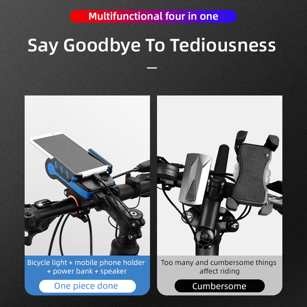 Đèn Xe Đạp 4 Trong 1Tích Hợp Còi Giá Đỡ Điện Thoại Sạc Dự Phòng Cho Xe Đạp Leo Núi