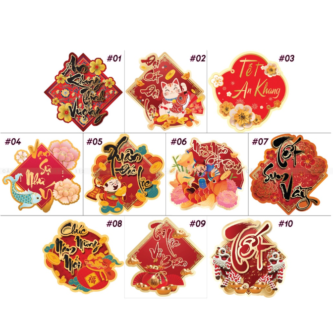 SET 6 Tem decal dán tết nhiều mẫu 8.5x8.5cm