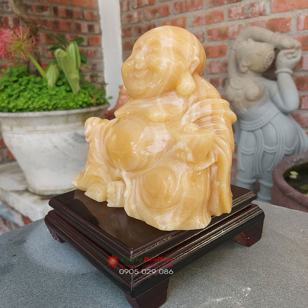 Tượng Phật Di lặc đá ngọc hoàng long 15cm - đá Non Nước