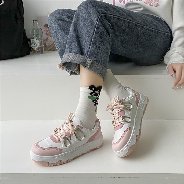 Giày thể thao nữ GEMI - giày ullzzang màu trắng- hồng, đế độn tăng chiều cao- M7068