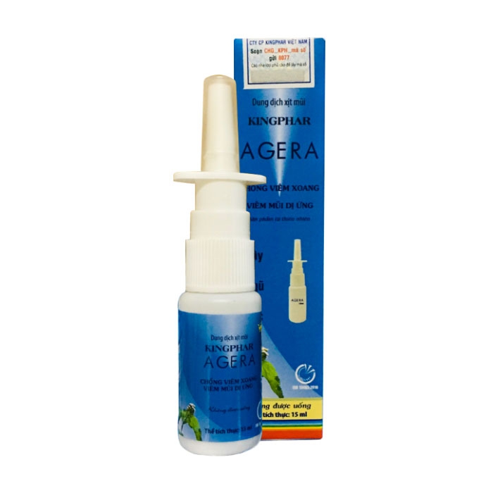 Dung dịch xịt mũi Kingphar Agera extra, chai 15ml, giúp sát khuẩn, hỗ trợ viêm xoang, viem mũi dị ứng