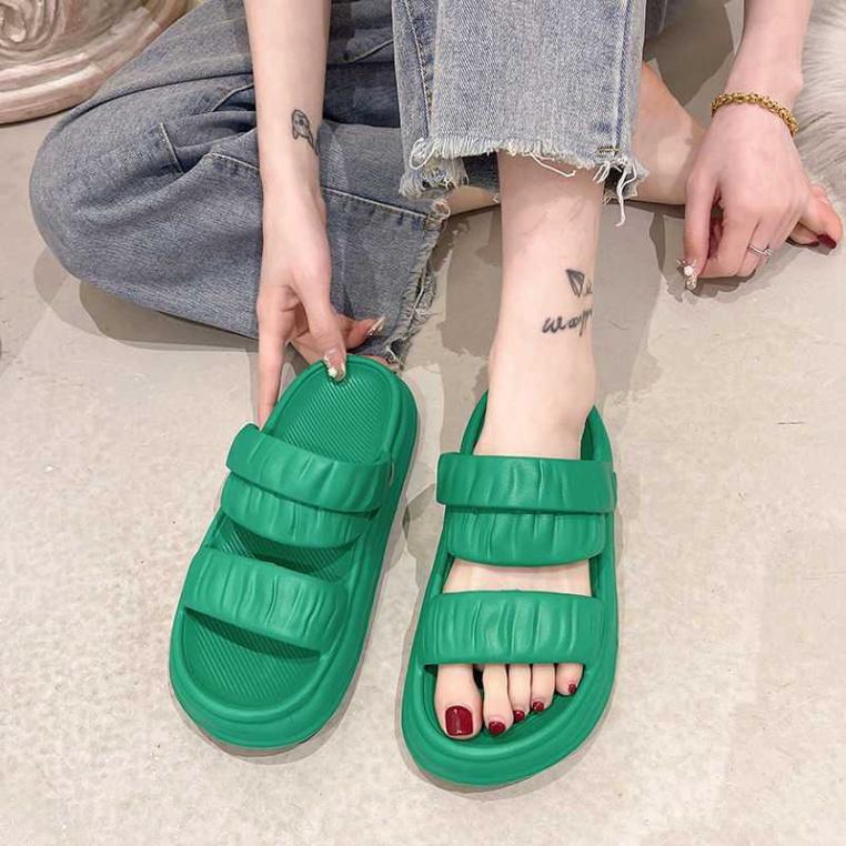 Dép Sandal nữ đế cao 4cm đi mưa chống trơn trượt, dép quai hậu nữ quai ngang đi học - DL165 - Đen