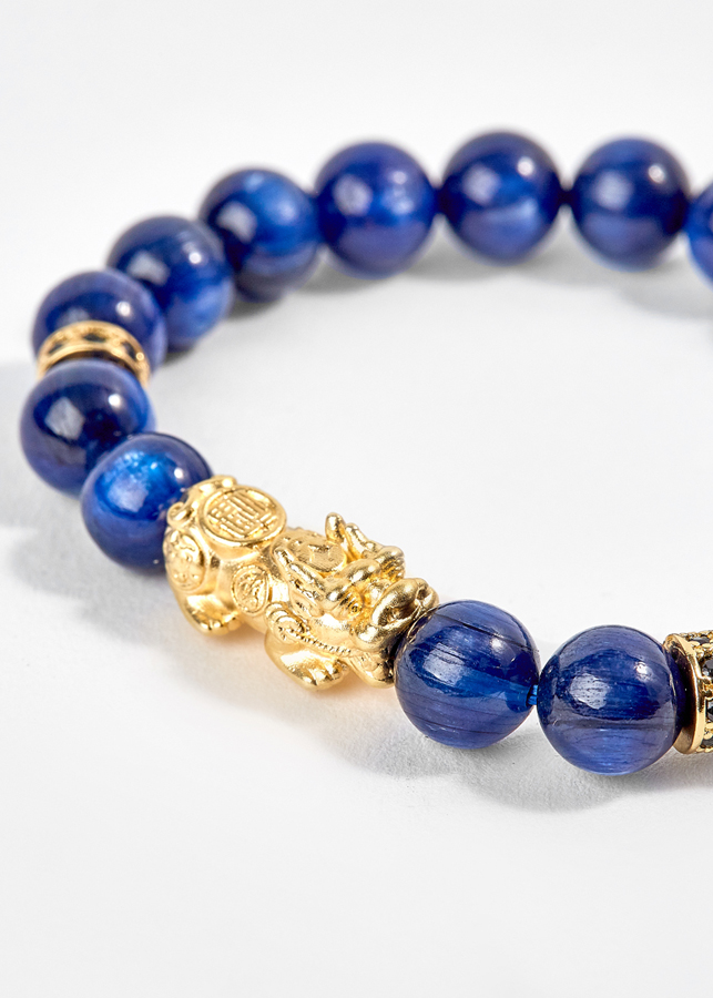 Vòng Tay Đá Kyanite Phối Tỳ Hưu Bạc Mạ Vàng 24K Ngọc Quý Gemstones