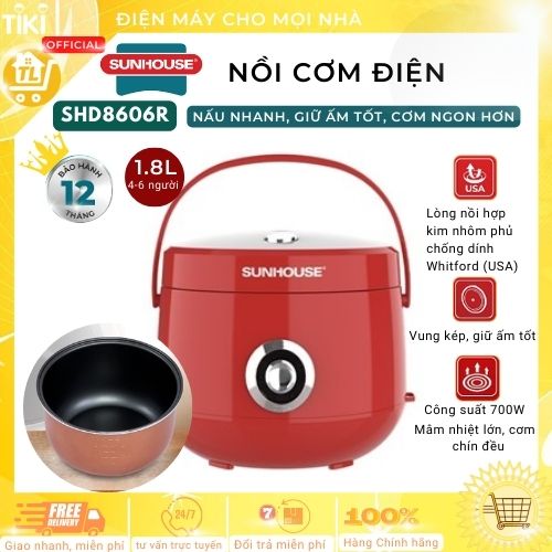 Nồi cơm điện sunhouse 1.8L SHD8606R- Hàng chính hãng