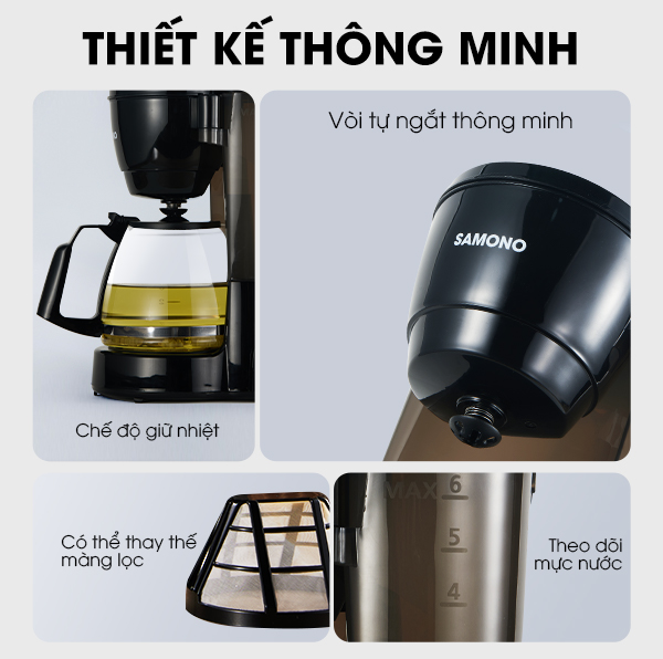 Máy Pha Cafe Tự Động SAMONO SW-CMB06B Dung Tích 750ml Đa Chức Năng Nhỏ Gọn Phù Hợp Cho Gia Đình - Hàng Chính Hãng