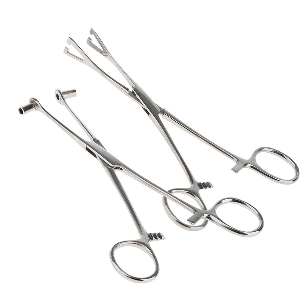 2pcs 6" Stainless Steel Slotted Triangle Forceps Body Piercing Septum Clamp