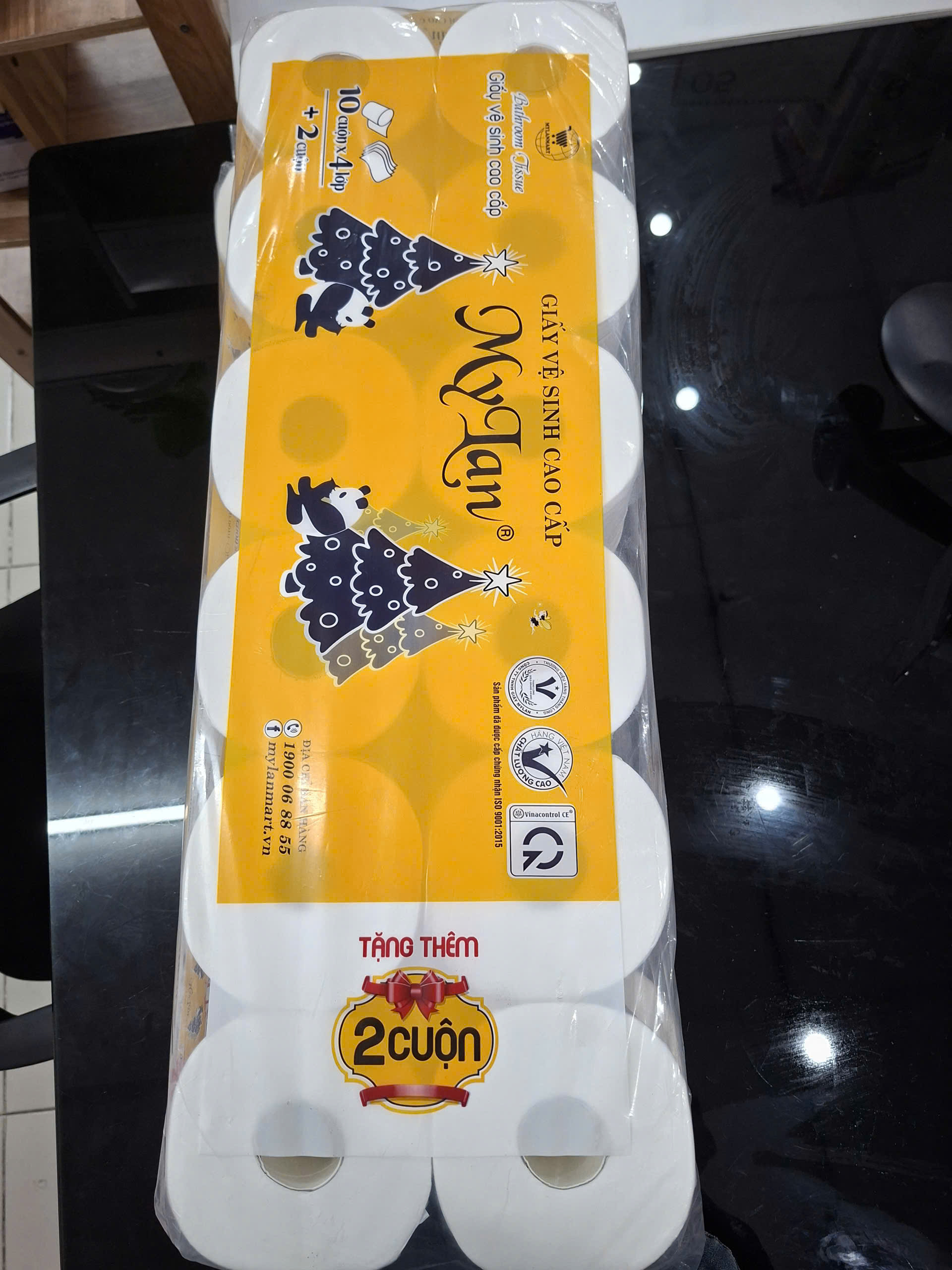 Giấy Vệ Sinh Mylan Gấu Thông Cao Cấp (Lốc 12 Cuộn ) - Siêu Mềm Mịn, Thấm Hút Cực Tốt