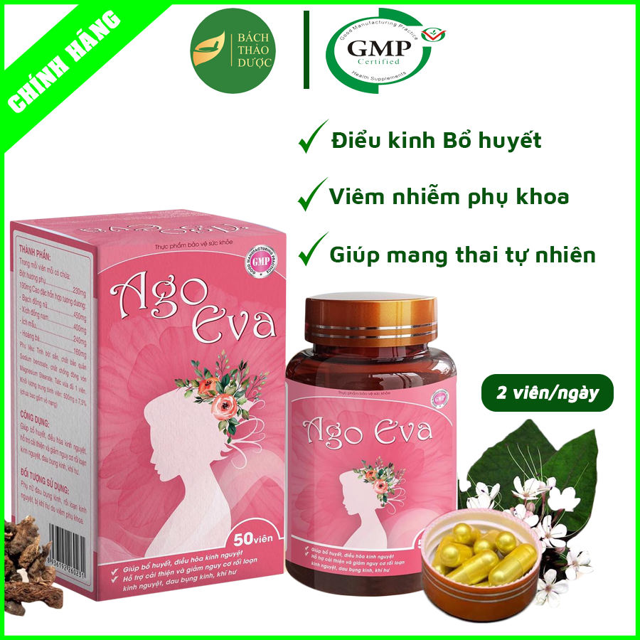 AGO EVA hỗ trợ điều trị kinh nguyệt không đều, viêm nhiễm phụ khoa, giúp mang thai tự nhiên và kích trứng (50 viên)