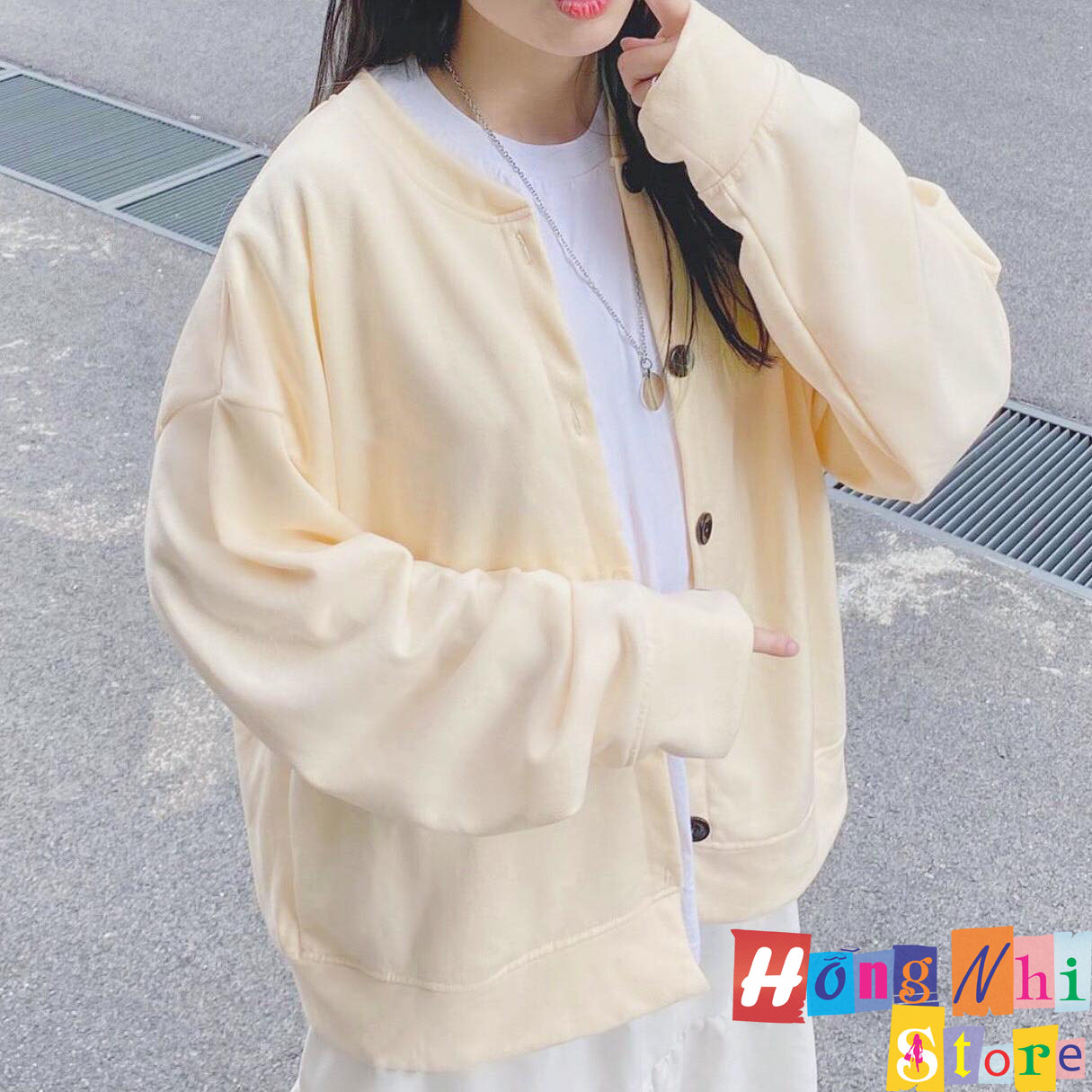 Áo Khoác Cardigan Trơn Màu Trắng Sữa Basic Oversize Ulzzang Unisex Nam Nữ Dáng Rộng - MM