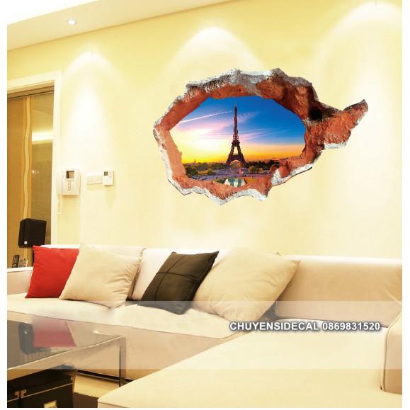 Decal trang trí tường - Tranh Đá 3D Tháp Lớn