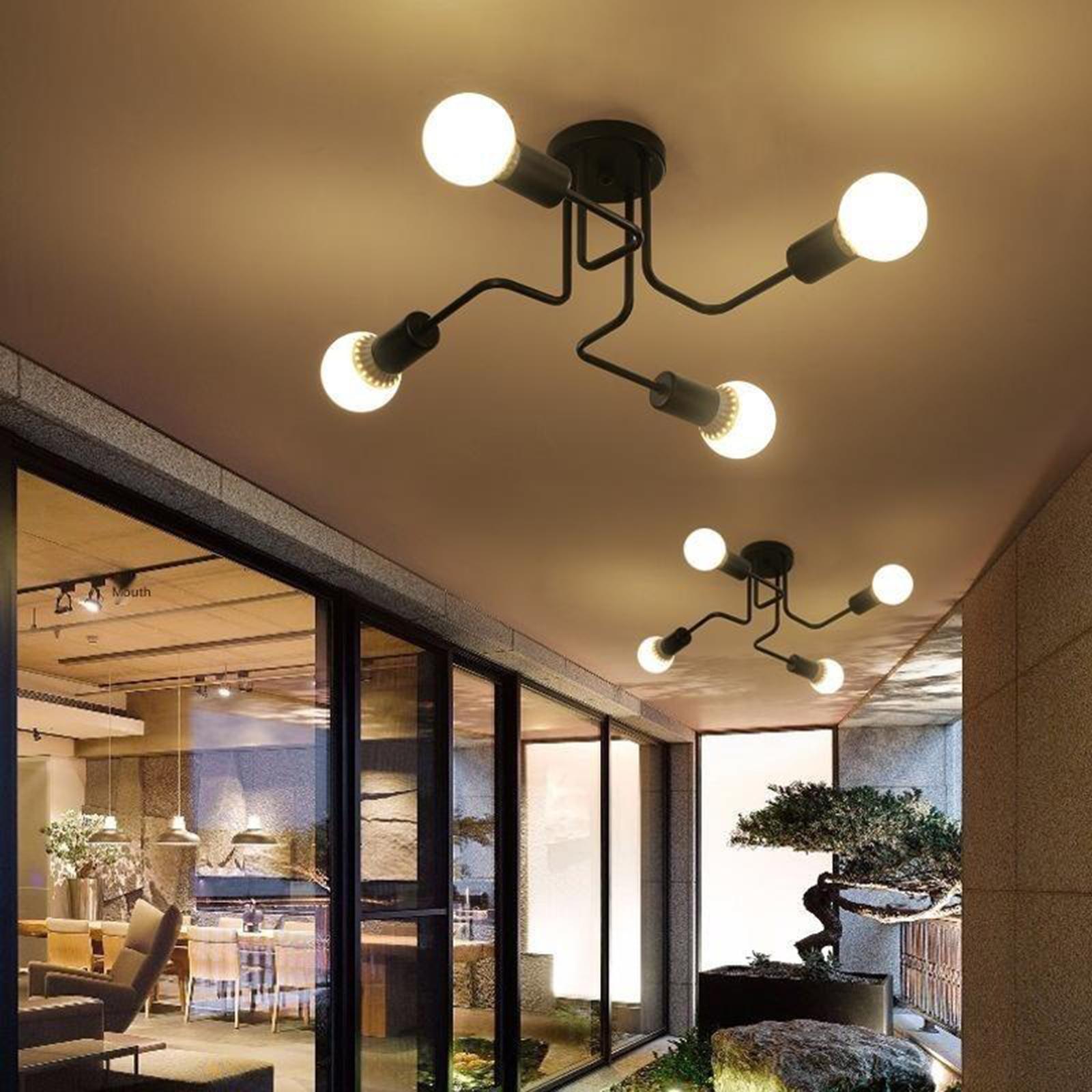 2X Ceiling Light Retro Wrought Iron Large Black Chandelier Ceiling Lamp 4-Head