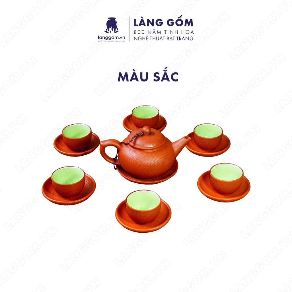 Bộ ấm chén đất nung chóp ganh - Men mộc - Gốm sứ Bát Tràng - langgom.vn