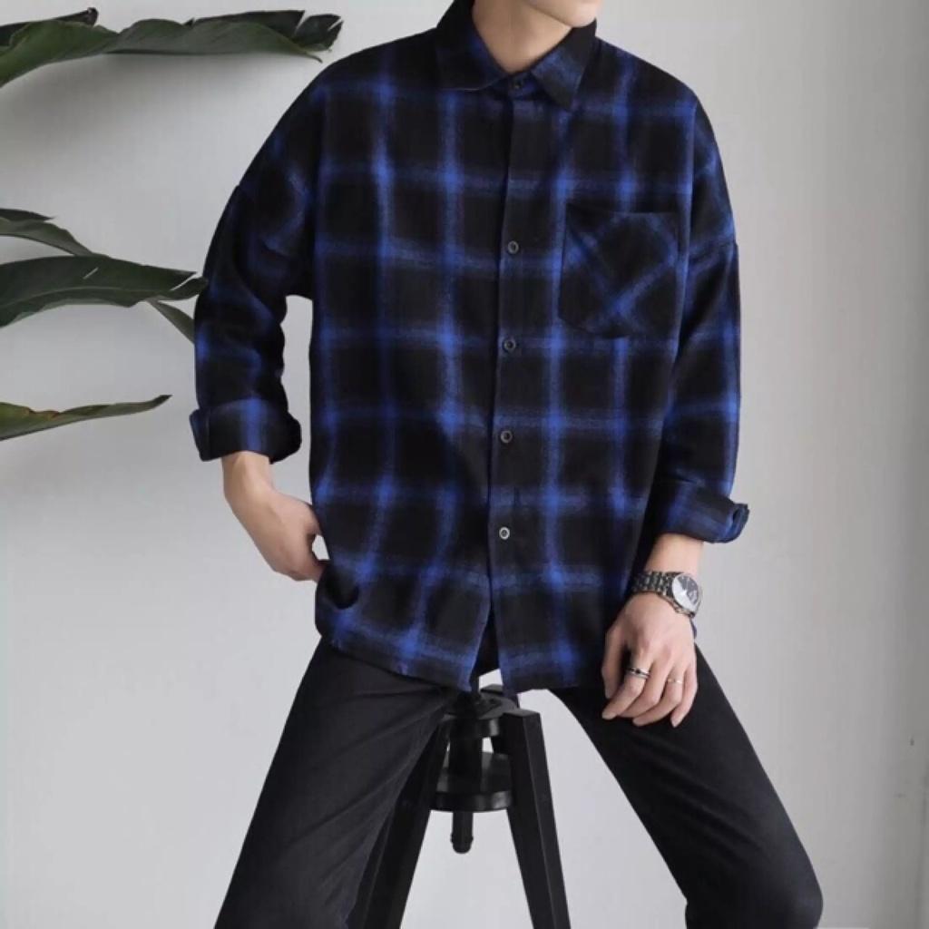 Áo sơ mi nam nữ đều mặc được, sọc caro Flannel đen,trắng,xanh đen, đen đỏ, phong cách năng động Hàn Quốc