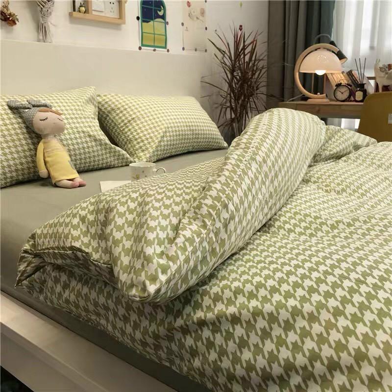 Bộ chăn ga Cotton Poly M2T bedding chăn ga Hàn Quốc roma xanh lá đủ size miễn phí bo chun