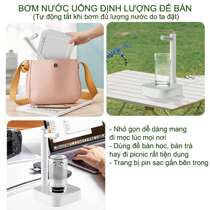 Bơm nước uống định lượng để bàn thông minh thế hệ mới, tự động tắt khi bơm đủ lượng nước do ta đặt