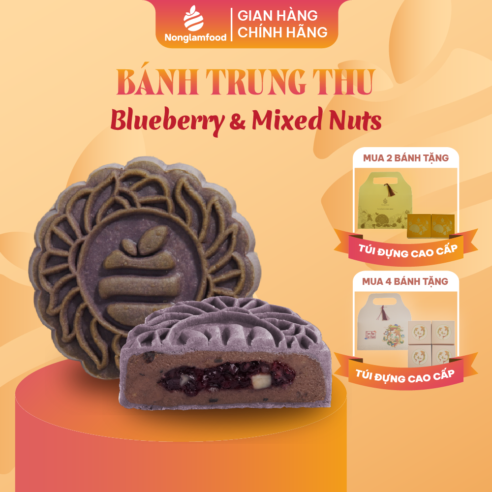 Bánh trung thu ăn kiêng, ít ngọt Imperial Blueberry &amp; Hạt (1 trứng muối) Nonglamfood 150g | Quà tặng healthy ý nghĩa