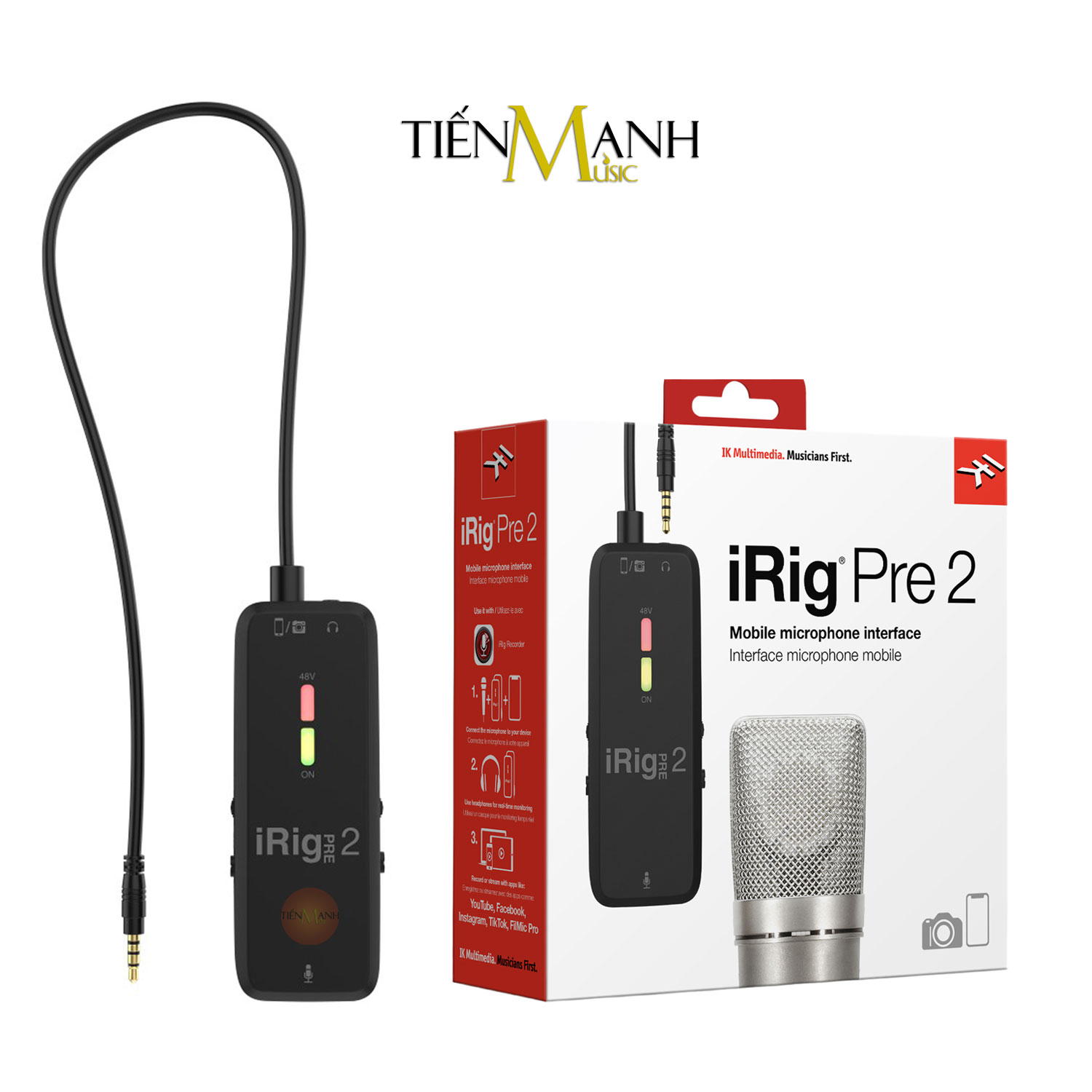 Soundcard Thu Âm LiveStream IK Multimedia iRig Pre 2 - Cho Micro Kết Nối Điện Thoại, Máy Ảnh Audio Interface Live Stream Hàng Chính Hãng - Kèm Móng Gẩy DreamMaker