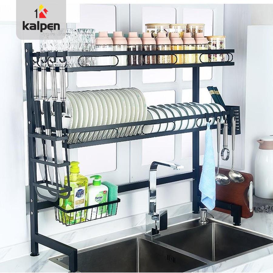 Kệ Để Chén Đĩa 2 Tầng Thông Minh Trên Bồn Rửa Sơn Đen Cao Cấp Kalpen, Rộng 95cm model KB2K95-006