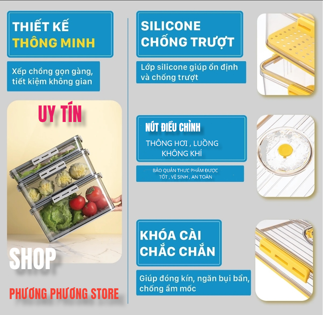 Hộp nhựa đựng thực phẩm HoKoRi trong suốt nắp đậy có gioong silicon có khay lót đáy giúp ráo nước, chất liệu cao cấp, an toàn cho sức khỏe