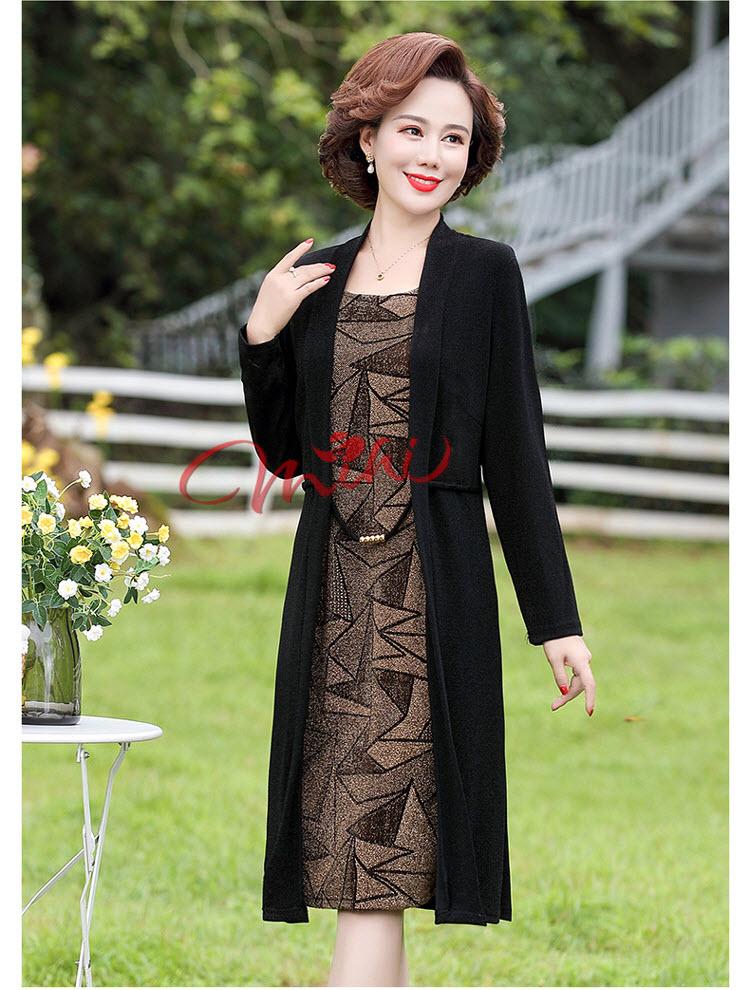 Váy đầm thu đông trung niên nữ cao cấp V37 dáng suông - Thời trang đẹp dự tiệc cho mẹ, người lớn tuổi sang trọng Bigsize